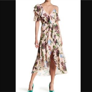 o.p.t Pink Floral Ruffle Midi Dress
